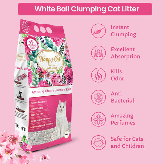 HAPPY CAT Clumping Cat Litter Cherry Blossom & Jasmine Combo – 10kg (Pack of 2)
