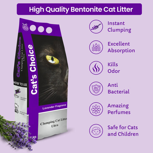 Indian Cat Litter Cat's Choice Lavender Fragrance Clumping Cat Litter Sand | Dark Brown Bentonite Clay | Pet Litter Tray Refill | 5kg | Pack of 1 & Pack of 2