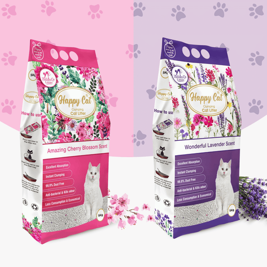HAPPY CAT Clumping Cat Litter Cherry Blossom & Lavender Combo – 10kg (Pack of 2) Refill